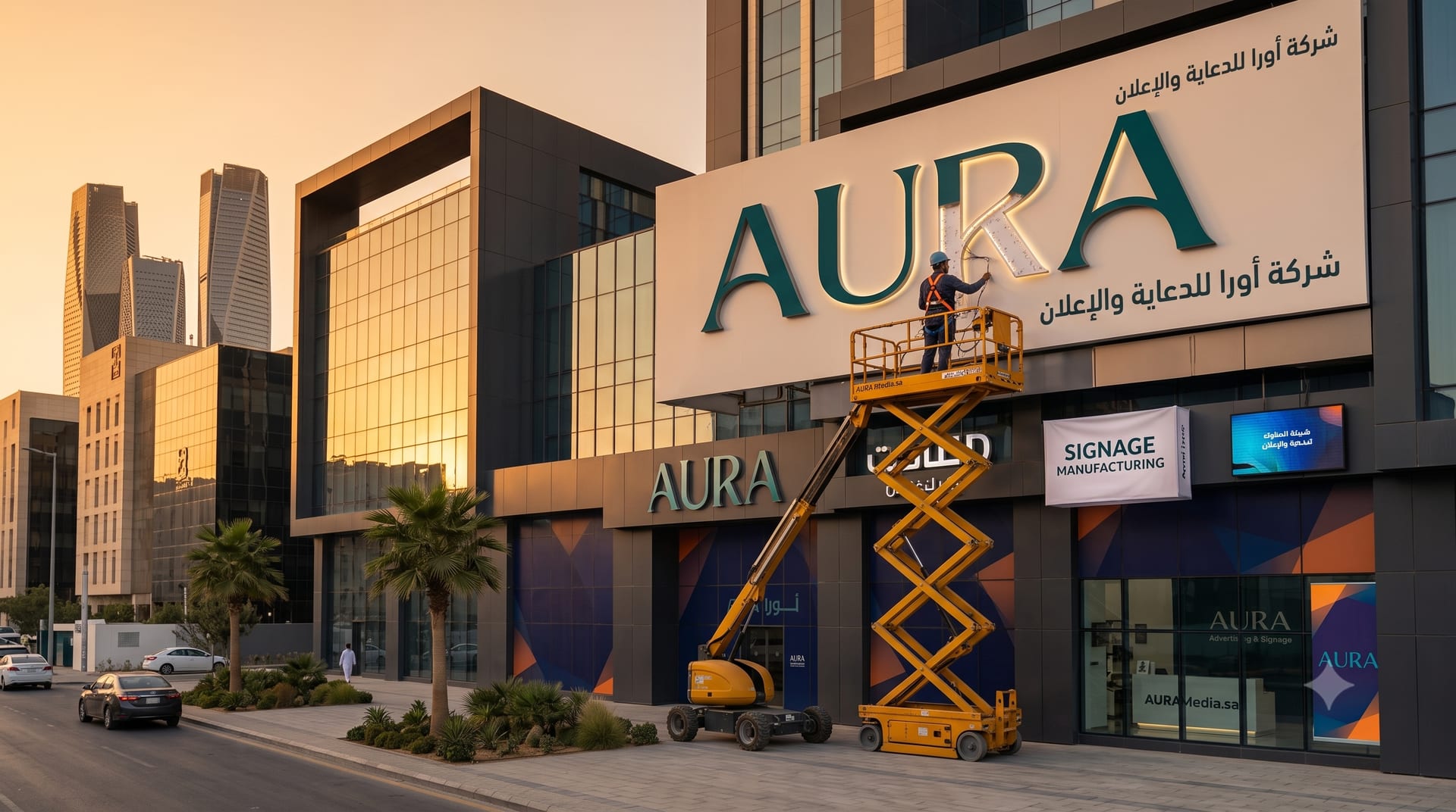 AURA signage installation in Riyadh